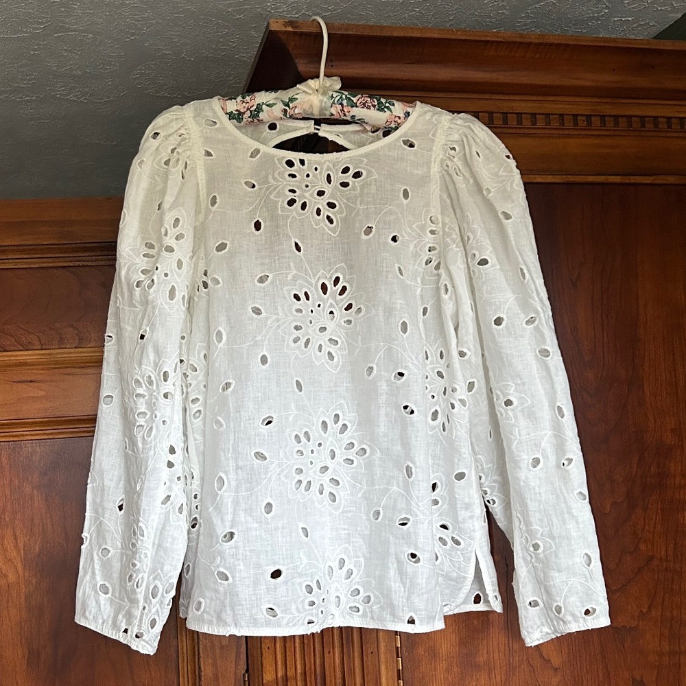 Rebecca Taylor Sarah Embroidered White Blouse, Size L, NWT - Picture 11 of 16